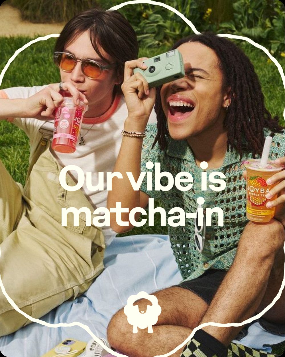 Friends at a picnic — our vibe is matcha-in